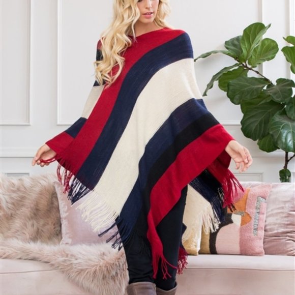 CLASSIC STRIPED PONCHO/ WRAP / SHAWL - Picture 1 of 6